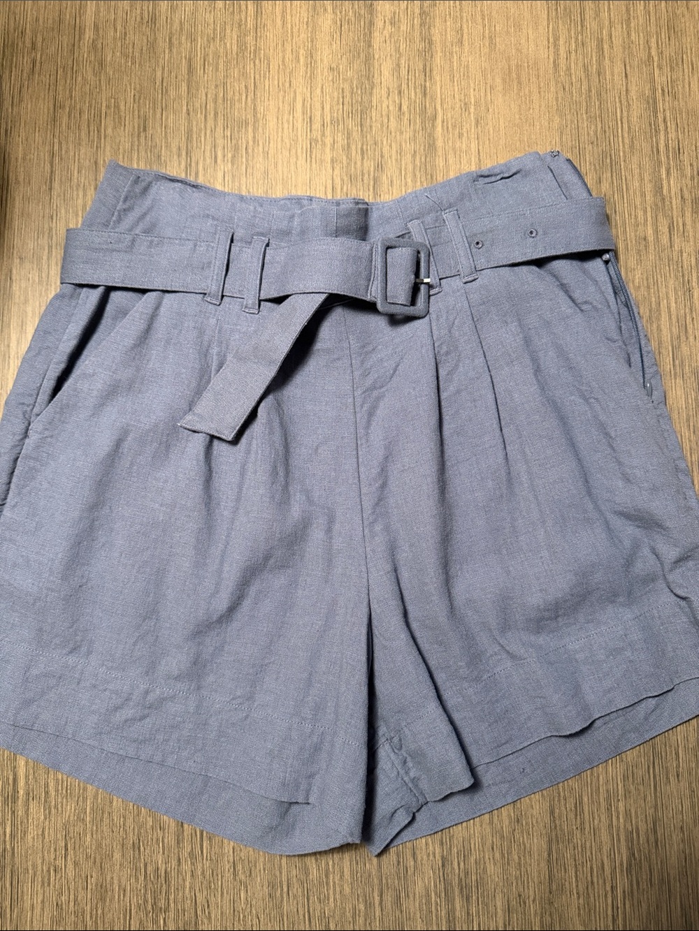 Dusty Blue High-Waist Belted Shorts